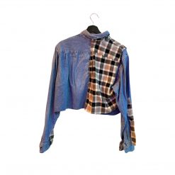 Undone By Kate Split Design Reworked Denim & Flannel Shirt Tops