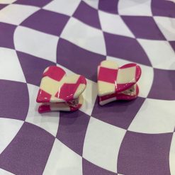 Thirteen Crosby Mini Heart Checker Print Hair Clip Set In (Pink) Accessories
