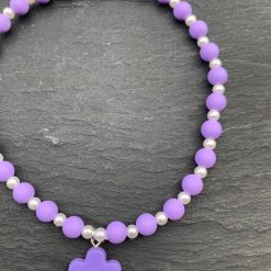 Thirteen Crosby Accessories Flower Pendant Beaded Necklace With Faux Pearls/Purple